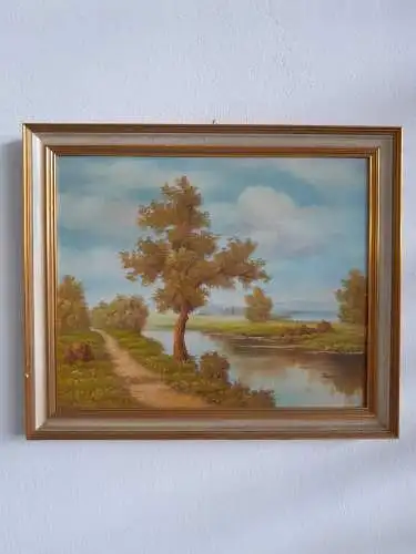 H289-Landschaftsbild-Öl auf Leinen-Gemälde-Bild-Ölbild-gerahmt-signiert-