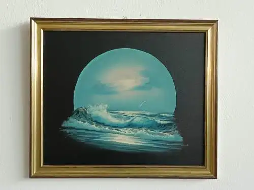 H267-Gemälde-Öl auf Leinen-Bild-Das Meer-Ölbild-signiert-gerahmt-