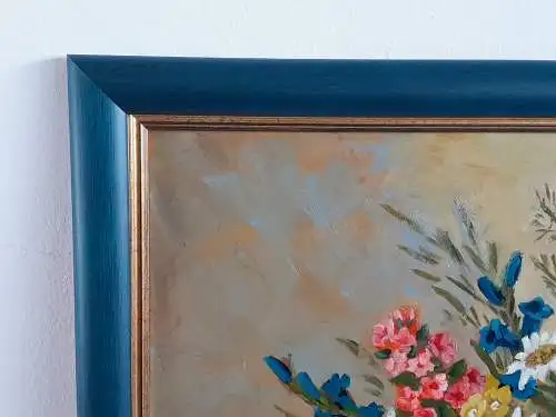 H628-Blumenbild-Öl auf Holz-Blumengemälde-Ölbild-Ölgemälde-signiert-gerahmt-