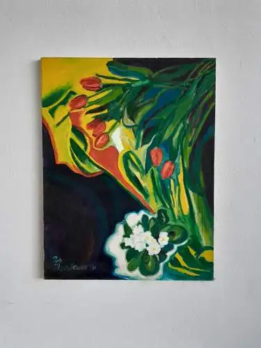 H610-Ölgemälde-Öl auf Leinen-Blumenbild-Bild-Gemälde-signiert-Johann Marsteurer-