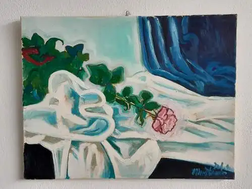 H588-Stillleben-Öl auf Leinen-Blumenbild-Johann Marsteurer-signiert-Ölbild-