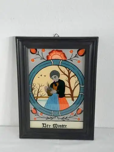 H1012-Glasmalerei-Der Winter-Malerei-gerahmt