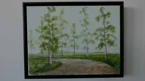 H18-Landschaftsbild-Öl auf Leinen-Ölgemälde-Ölbild-Weg zum See-Bild