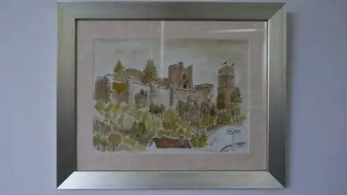 H27-Landschaftsbild-Burgruine-Aquarellbild-Gemälde-Bild-Aquarell-Landschaft