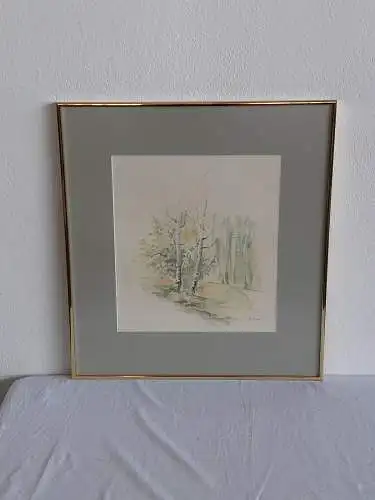 H548-Aquarell-Naturbild-Landschaftsbild-Passepartout-hinter Glas-Bild-Gemälde-