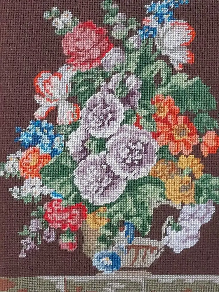 H528-Gobelin-Stillleben-Bild-Gemälde-Blumen-gerahmt- 1