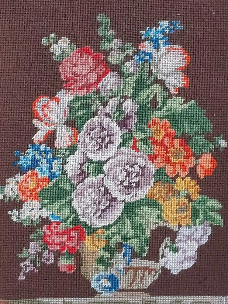 H528-Gobelin-Stillleben-Bild-Gemälde-Blumen-gerahmt- 2