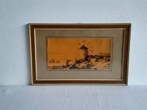 H526-Landschaftsbild-Gemälde-Bild-Griechenland-Mykonos-Filzstiftzeichnung-