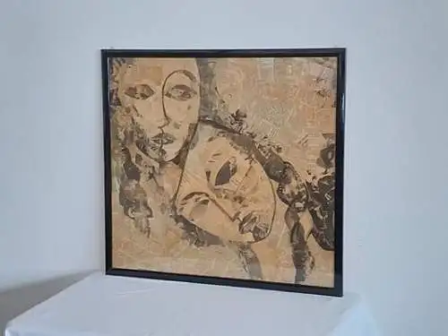 H1354-Collage-moderne Kunst-Gemälde-Bild-signiert-gerahmt-hinter Glas