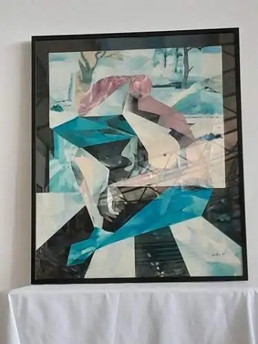 H1360-Collage-moderne Kunst-Bild-Gemälde-signiert-gerahmt-hinter Glas-