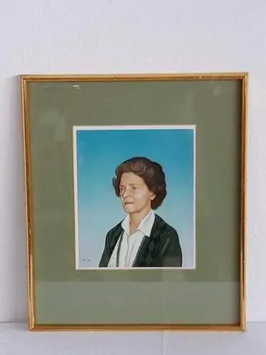 H1096-Portrait-Druck-Passepartout-hinter Glas-monogrammiert-gerahmt-Bild-Gemälde