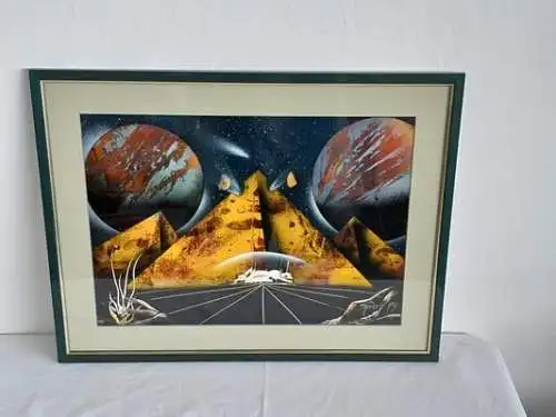 H1097-Abstrakt-Bild-Mischtechnik-Passepartout-hinter Glas-gerahmt-signiert-