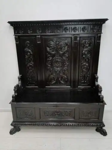 3178-HISTRORISMUS-Sitzbank-Truhenbank-Gründerzeit-Bank-Historismusbank-Sitzmöbel