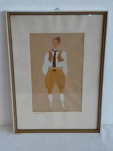H493-Aquarell-auf Papier-Bild-Gemälde-Trachtenstudie-Passepartout-signiert-