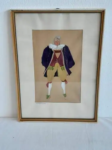 H490-Aquarell-auf Papier-Trachtenstudie-Passepartout-gerahmt-signiert-