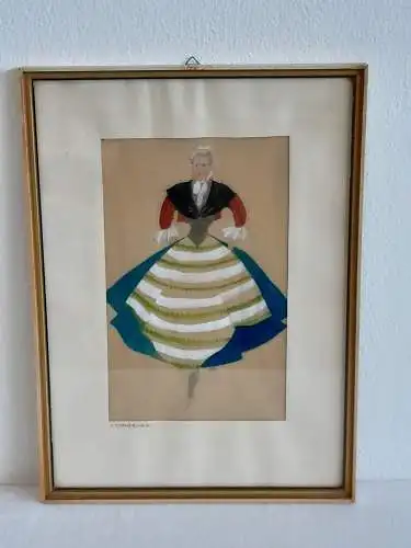 H487-Aquarell-auf Papier-Gemälde-Bild-gerahmt-signiert-Passepartout-