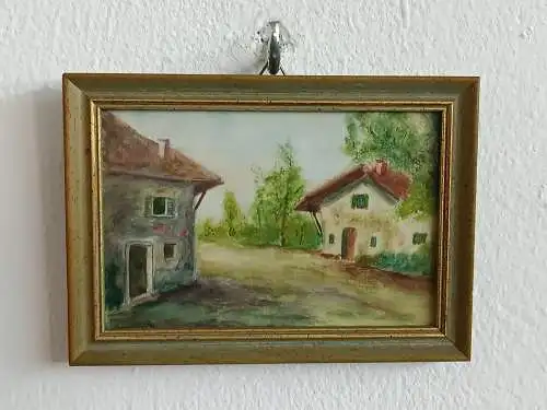 H144-Gemälde-gerahmt-Landschaftsbild-Bild-Aquarell-