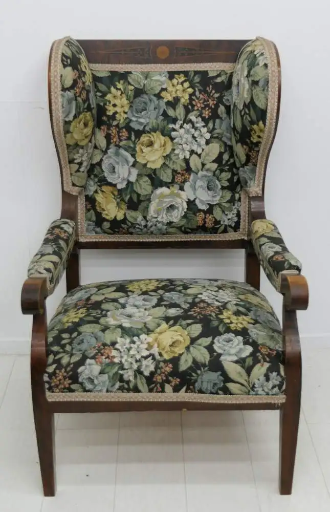 6064-Ohrenbackenfauteuil-ORIGINAL Biedermeier - Ohrenbackenstuhl-Fauteuil-Armleh 0