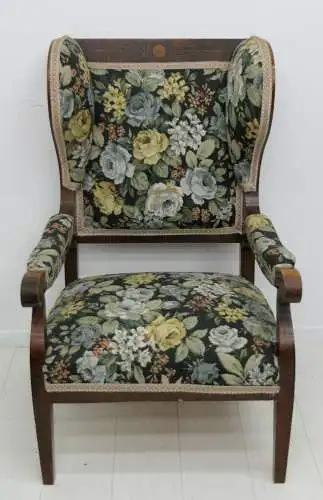 6064-Ohrenbackenfauteuil-ORIGINAL Biedermeier - Ohrenbackenstuhl-Fauteuil-Armleh