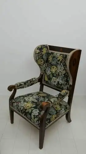 6064-Ohrenbackenfauteuil-ORIGINAL Biedermeier - Ohrenbackenstuhl-Fauteuil-Armleh