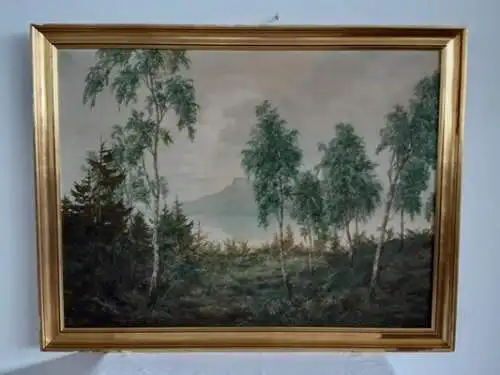 H1113-Landschaftsbild-Ölbild-Öl auf Leinen-signiert-gerahmt-datiert