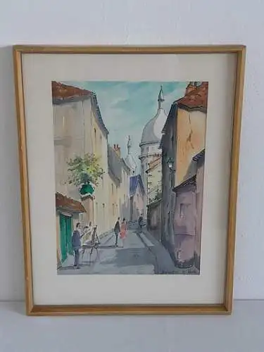 H1116-Aquarell-Ortsbild-Gemälde-gerahmt-Passepartout-hinter Glas-Bild-