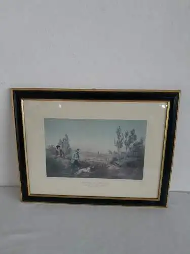 H942-Druck-Gemäle-Bild-Passepartout-gerahmt-hinter Glas-Chasse au lievre-