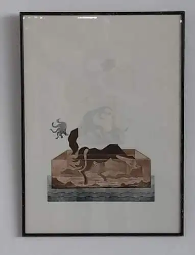 H934-Gemälde-Bild-abstrakt-Mischtechnik-hinter Glas-gerahmt