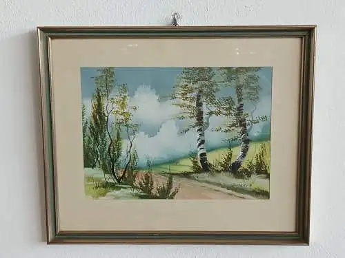 H132-Aquarell-hinter Glas-Gemälde-Bild-Landschaftsbild-gerahmt