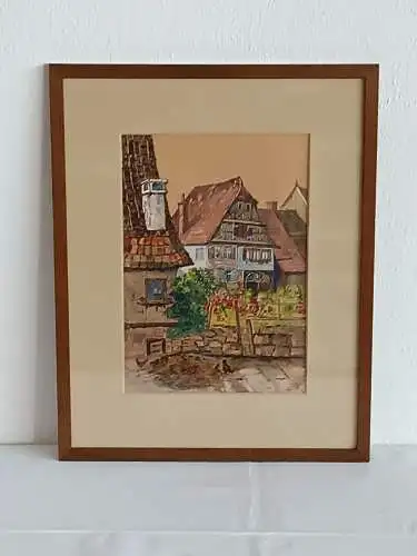 H133-Aquarell-hinter Glas-Bild-Gemälde-Stadtbild-gerahmt-