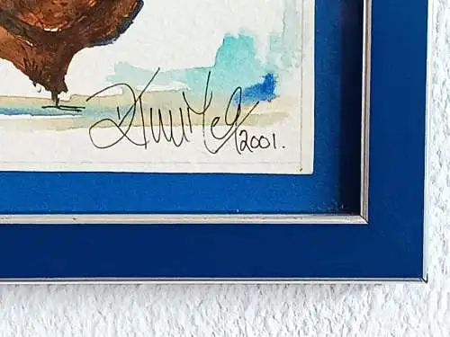 H139-Gemälde-Bild-Tierbild-Tiergemälde-Aquarell-Vogelstudie-gerahmt