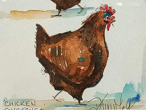 H139-Gemälde-Bild-Tierbild-Tiergemälde-Aquarell-Vogelstudie-gerahmt