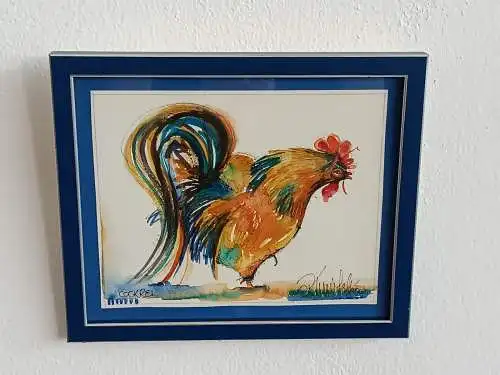 H143-Gemälde-Bild-Tierbild-Tiergemälde-Aquarell-Vogelstudie-gerahmt