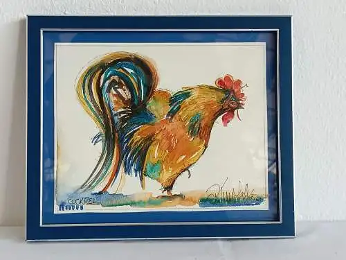 H143-Gemälde-Bild-Tierbild-Tiergemälde-Aquarell-Vogelstudie-gerahmt