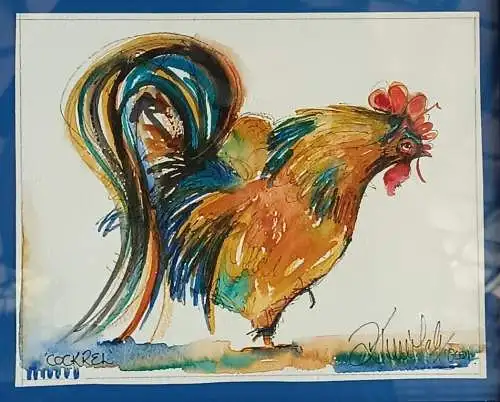 H143-Gemälde-Bild-Tierbild-Tiergemälde-Aquarell-Vogelstudie-gerahmt