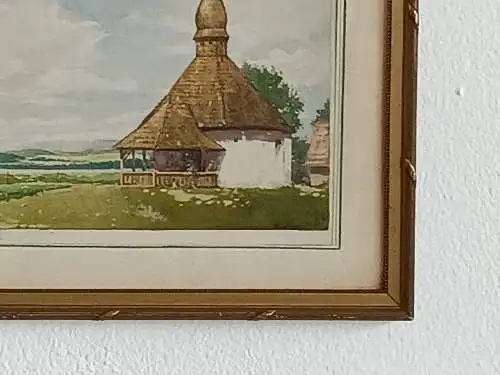 H153-Aquarell-hinter Glas-Landschaftsbild-Gemälde-Bild-Klopeiner See-gerahmt