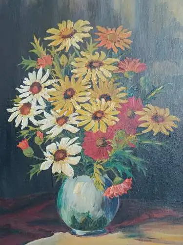 H125-Ölgemälde-Stillleben-Öl auf Holz-Blumenvase-Bild-gerahmt-Gemälde-Ölbild