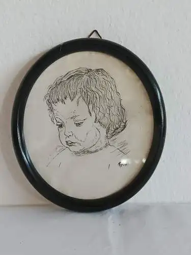 H149-Portrait-hinter Glas-Kinderportrait-Gemälde-Radierung-gerahmt-Bild
