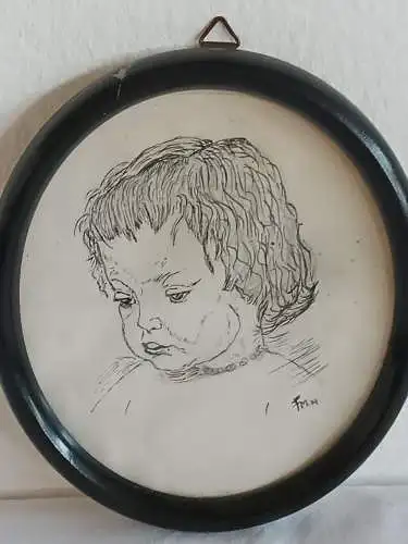 H149-Portrait-hinter Glas-Kinderportrait-Gemälde-Radierung-gerahmt-Bild