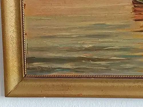 H129-Ölbild-Öl auf Holz-gerahmt-Gemälde-Bild-Segelboote-Ölgemälde