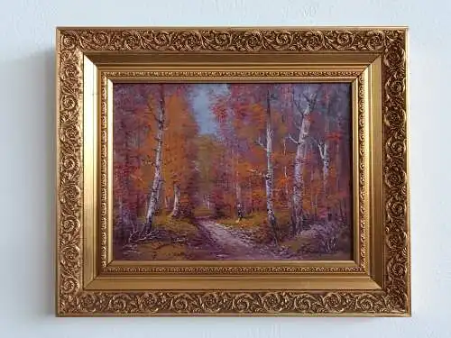 H128-Ölgemälde-Bild-Landschaftsbild-Waldbild-Öl auf Holz-Gemälde-Ölbild-gerahmt