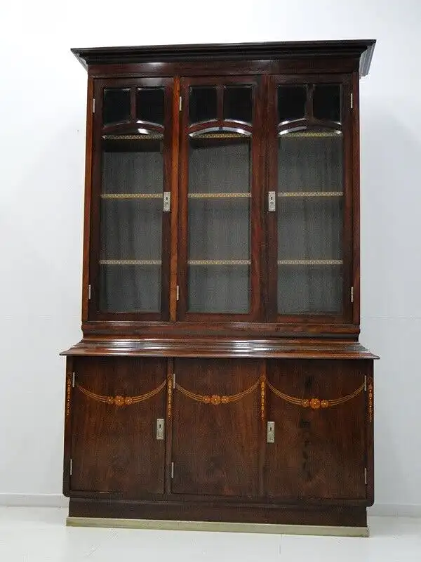 5966D-Jugendstil-Büchervitrine-Schrank-Bücherkasten-Jugendstil-Bücherschrank- 1