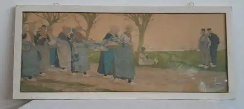 H517-Colorierte Lithographie-Gemälde-Bild-gerahmt-Holländisches Motiv-