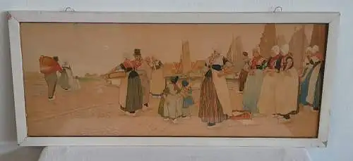 H516-Colorierte-Lithographie-Holländisches Motiv-Gemälde-Bild-gerahmt-