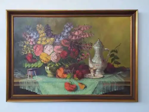 H59-Stillleben-Gemälde-Bild-Öl auf Leinen-Ölgemälde-Ölbild-signiert-gerahmt