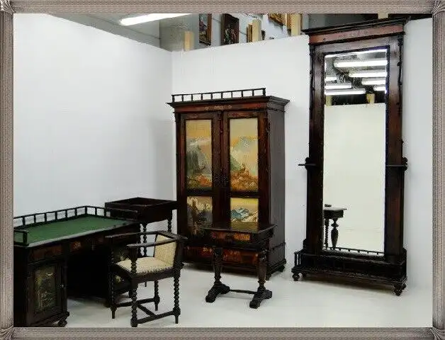 Jagdzimmer-Herrenzimmer-Komplett-Kasten-Anrichte-Tisch-Stuhl-Spiegel-Beistellt 1