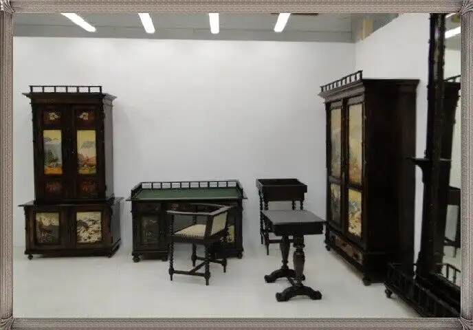 Jagdzimmer-Herrenzimmer-Komplett-Kasten-Anrichte-Tisch-Stuhl-Spiegel-Beistellt 2