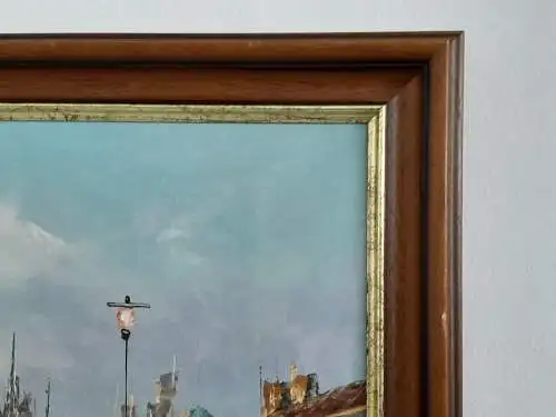 H693-Stadtbild-Öl auf Leinen-Ölbild-Ölgemälde-signiert-gerahmt-Bild-Gerahmt-
