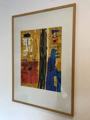 3864-Bild-Gemälde-signiert-gerahmt-hinter Glas-Amadou Sow 1999