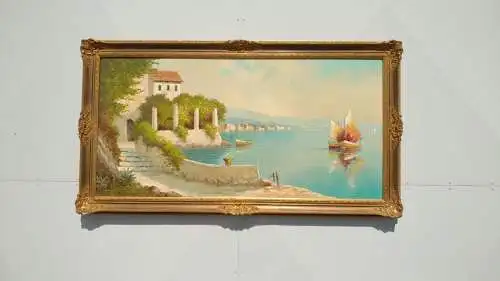 N6-Landschaftsgemälde-Öl auf Leinen-Gemälde-Bild-signiert-gerahmt-Ölbild-